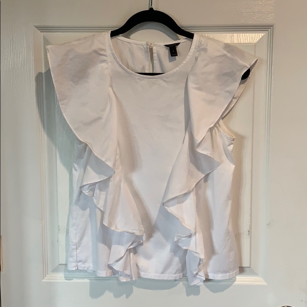 J Crew Sleeveless Ruffle Shirt